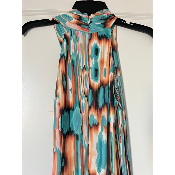 NEW Rachel Roy abstract halter neck long maxi dress slit retro - Picture 7 of 8